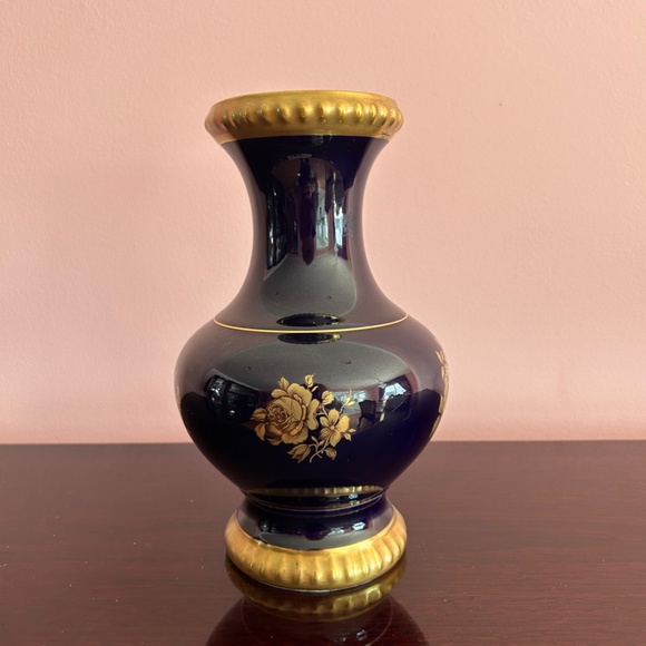 Vintage Porcelain Bareuther Waldsass Cobalt + Gold Vase Made in Bavaria Germany - Picture 6 of 9